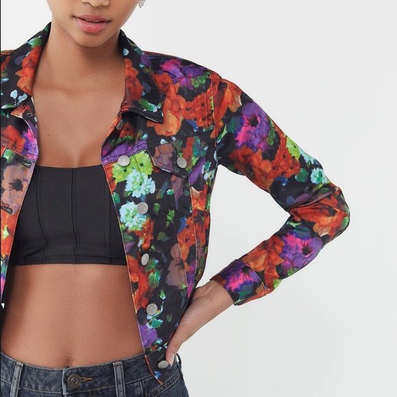 Urban Outfitters Jackets & Blazers - BDG-UO Kerina Floral Satin Cropped Trucker Jacket